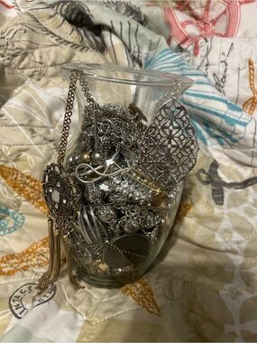Silver-Tone and Gold Tone Jewelry Jar